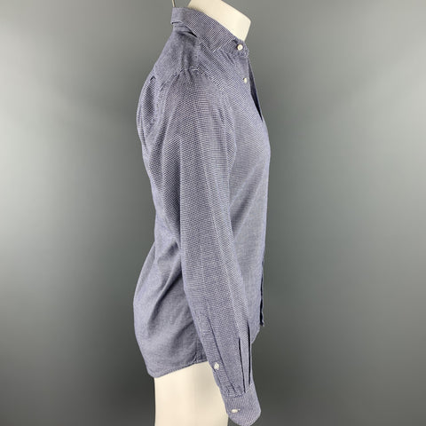 RALPH LAUREN Purple Label Size S Navy & White Houndstooth Cotton Button Up Long Sleeve Shirt