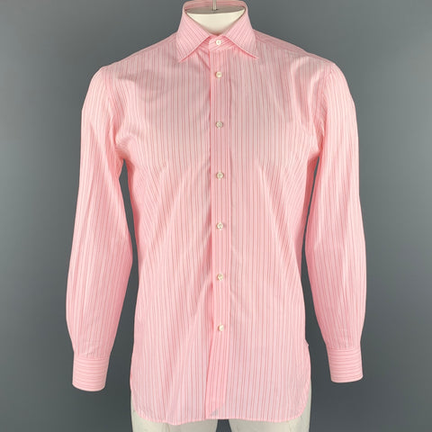 BORRELLI Size M Pink Stripe Cotton Button Up Long Sleeve Shirt