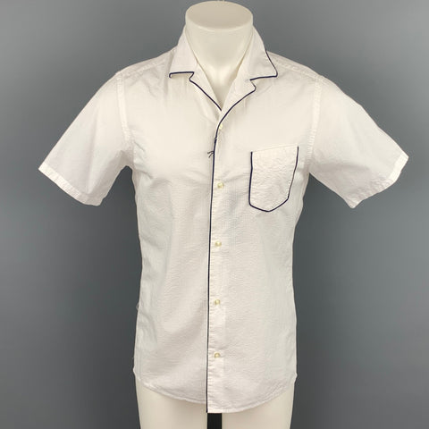 OFFICINE GENERALE Size S White Seersucker Cotton Short Sleeve Shirt