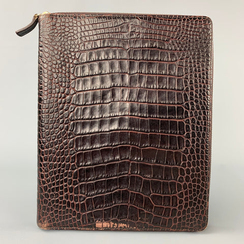 SMYTHSON DE BOND ST. Étui iPad en cuir gaufré marron