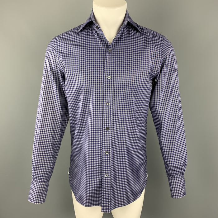 TOM FORD Size S Navy & White Plaid Cotton Button Up Long Sleeve Shirt