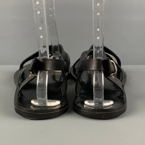 BALLY Size 9.5 Black Leather Thong Sandals