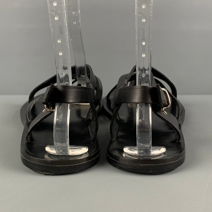 BALLY Size 9.5 Black Leather Thong Sandals