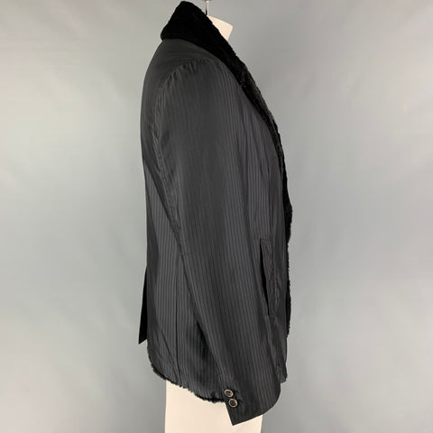 GIORGIO ARMANI Size 42 Black Stripe Nylon Notch Lapel Jacket