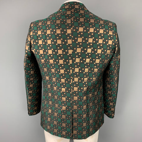 CUSTOM MADE Size 40 Green & Gold Jacquard Notch Lapel Sport Coat