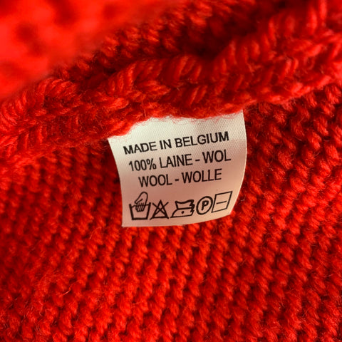 WALTER VAN BEIRENDONCK Size S Red & Yellow Knitted Wool Face Patch Cardigan
