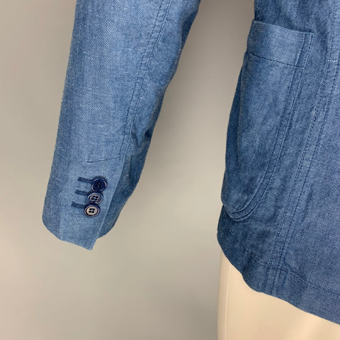 ASPESI Abrigo deportivo con solapa de muesca de lino y algodón azul talla XS