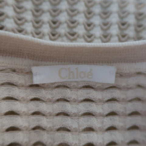 CHLOE Size L Cream Stretch Wool Mesh Knit Crewneck Cardigan CHLOE