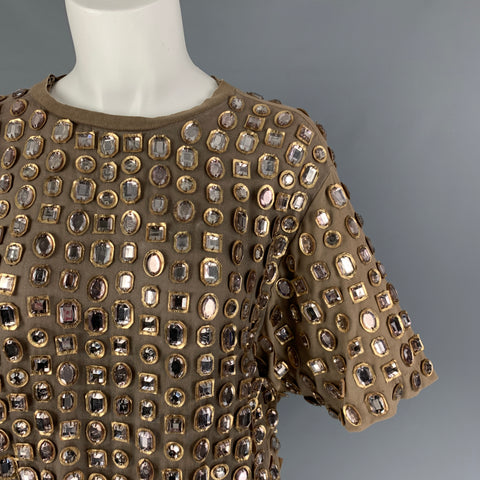 GIVENCHY Talla M Top de vestido de manga corta con pedrería dorada y topo