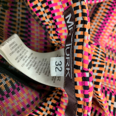 MR TURK Size 32 Pink Orange Print Polyester Swim Trunks