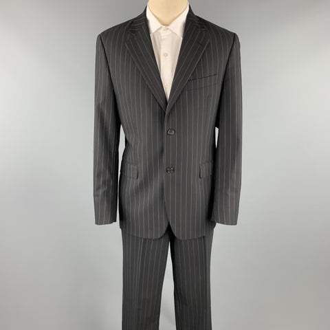 JOHN BARTLETT Size 40 Regular Black Chalkstripe Wool Notch Lapel Suit