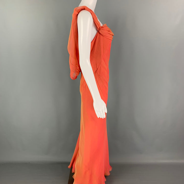 DANES Size 6 Orange Silk Sleeveless Long Gown Evening Wear