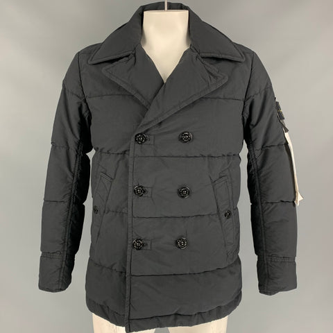 STONE ISLAND Size L Black Quilted Cotton / Nylon Rip Stop Down Jacket