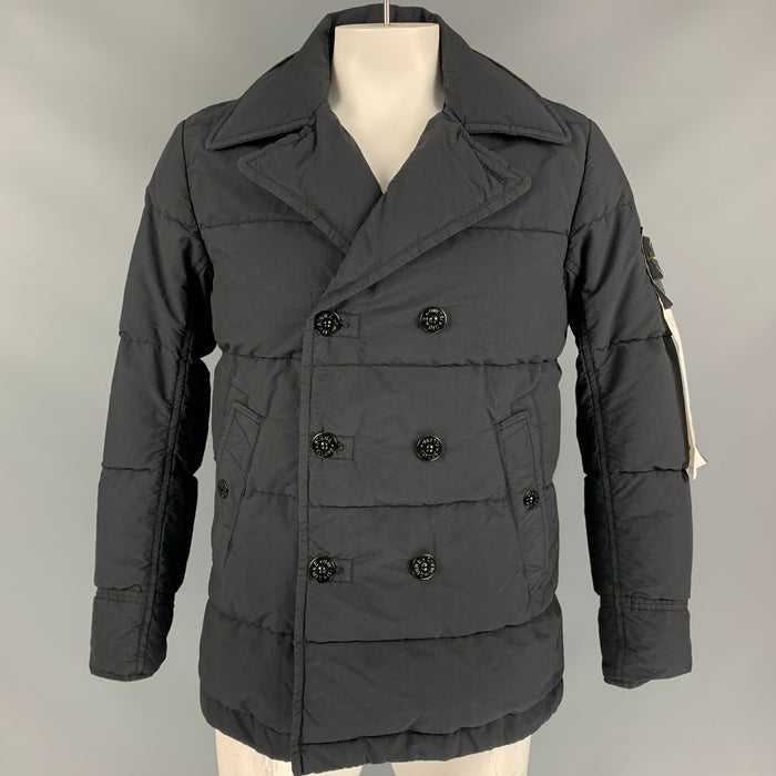 STONE ISLAND Size L Black Quilted Cotton / Nylon Rip Stop Down Jacket