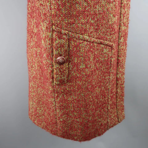 CHANEL Spring 2014 Size 14 Burgundy & Green Textured Boucle High Collar Coat CHANEL