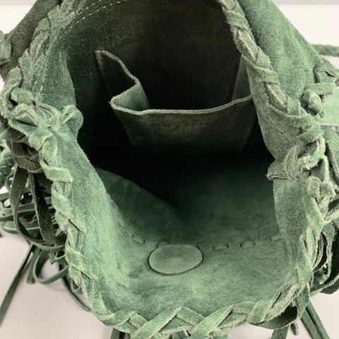 RALPH LAUREN Hunter Green Fringe Suede Cross Body Handbag