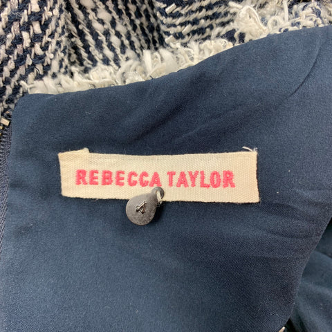 REBECCA TAYLOR Size 4 Blue & White Boucle Cotton Blend Sheath Dress