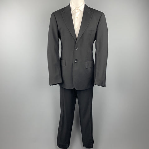 VERSUS by GIANNI VERSACE Size 38 Regular Black on Black Checkered Peak Lapel Suit