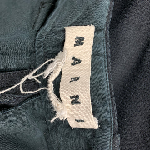 MARNI Size 32 Navy Textured Cotton Blend Cropped Casual Pants