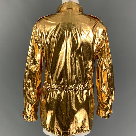 RALPH LAUREN Collection Size M Gold Cotton Metallic Zip & Snaps Jacket