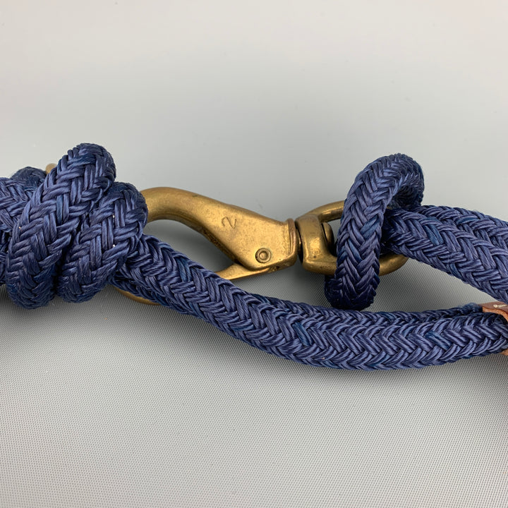 VINTAGE Size M Navy Rope Leather Brass Hook Belt