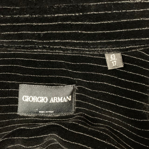 GIORGIO ARMANI Size XL Black Stripe Velvet Button Up Long Sleeve Shirt