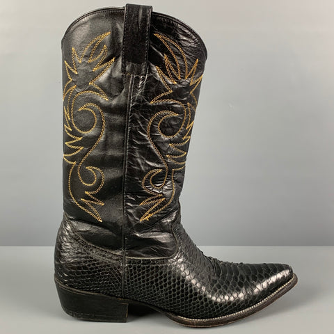 EL SILLERO Size 9 Black Mixed Materials Leather Cowboy Boots