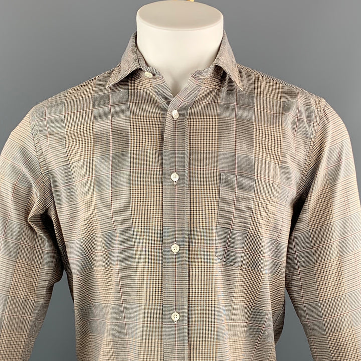 HARTFORD Size L Navy & Gold Glenplaid Cotton Button Up Long Sleeve Shirt