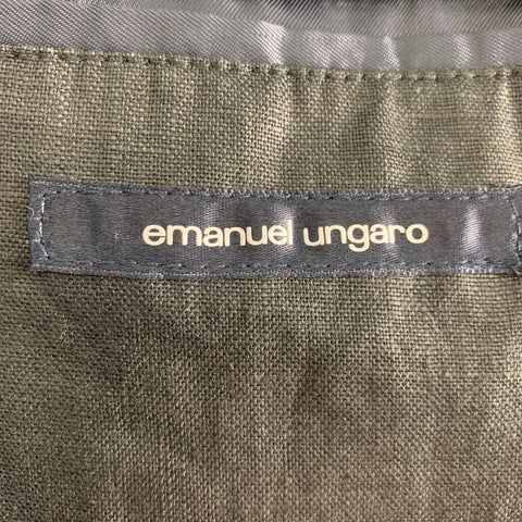 EMANUEL UNGARO Size 38 Black Solid Linen Peacoat Coat