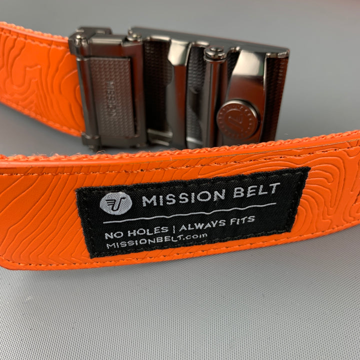 MISSION Size 38 Orange Engraved Leather Belt