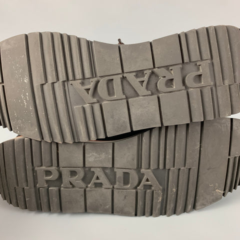 PRADA Size 7.5 Black Tan Mesh Lace Up Sneakers