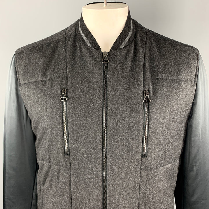 LANVIN Size 46 Charcoal Wool / Cashmere Contrast Sleeves Zip Up Jacket
