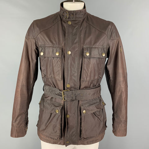 BELSTAFF Size XL Brown Coated Cotton Belted Trailmaster Jacket