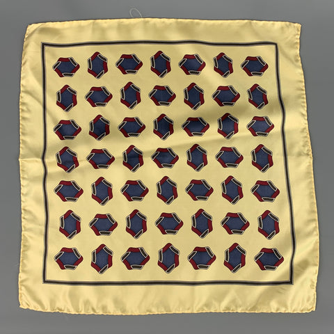BURBERRYS Yellow Blue Burgundy Circles Silk Twill Pocket Square