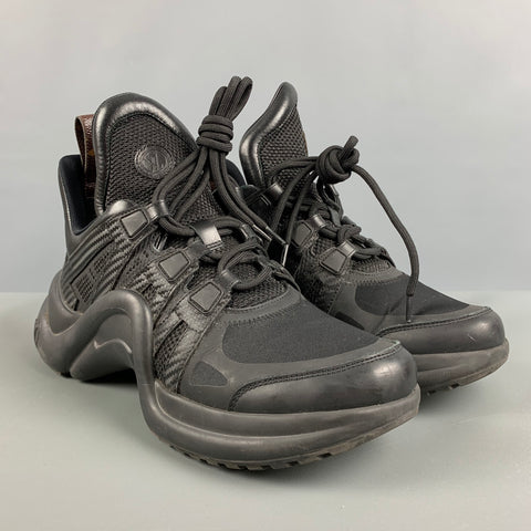 LOUIS VUITTON Talla 10 Zapatillas de deporte de cuero de nailon marrón negro