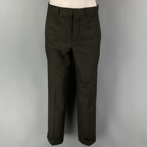 BLACK FLEECE Size 38 Grey Charcoal Grid Wool Notch Lapel 31 31 Suit