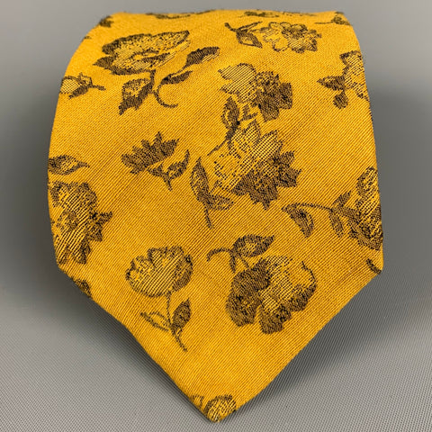 KENZO Yellow Brown Floral Wool Silk Tie