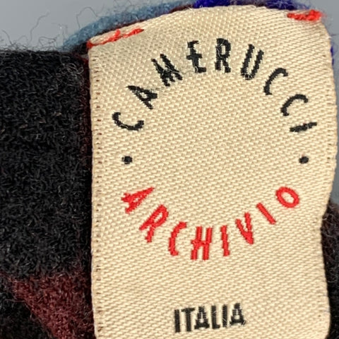 CAMERUCCI Black Multi Color Floral Wool Scarf