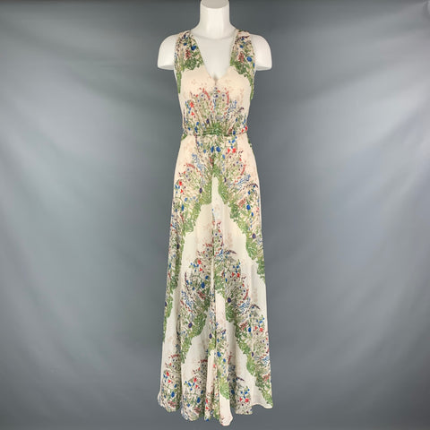 MAJE Size 0 Cream Multi-Color Polyester Floral Long Dress