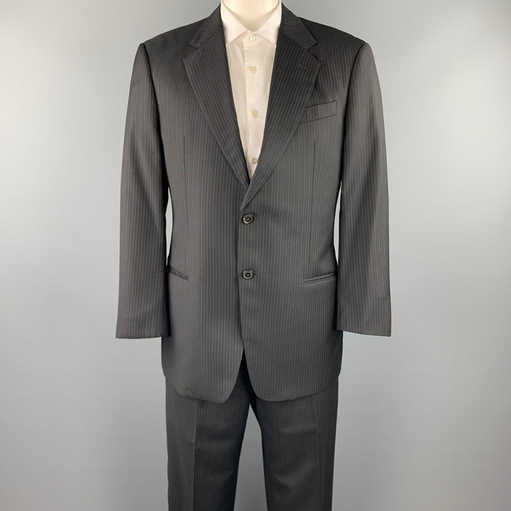 EMPORIO ARMANI Size 42 Regular Black Stripe Wool Notch Lapel Suit