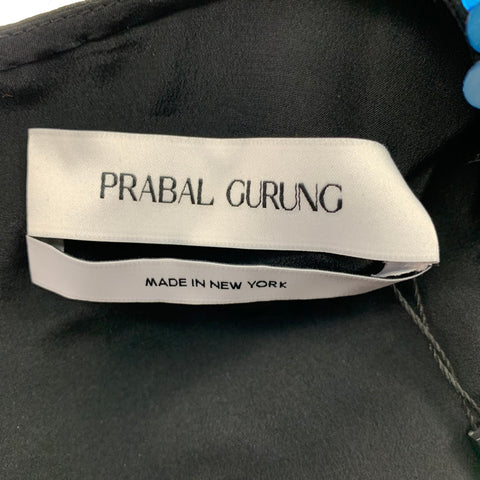 PRABAL GURUNG Size XS Blue Black Embroidered Silk Sequined Short Sleeve Dress Top