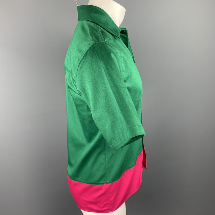 AMI by ALEXANDRE MATTIUSSI Size S Green & Pink Color Block Cotton Short Sleeve Shirt