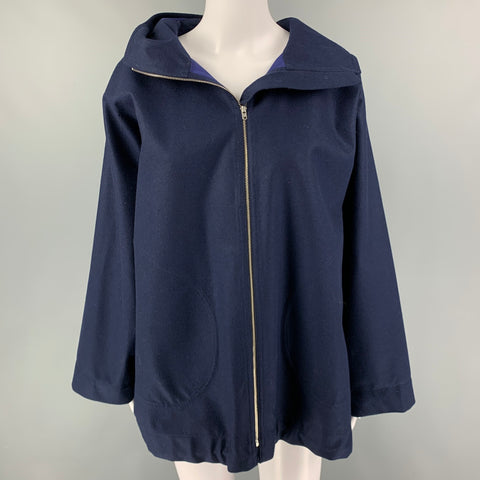 SOFIE D'HOORE Size 6 Navy Wool Polyurethane Hooded Cyril Coat