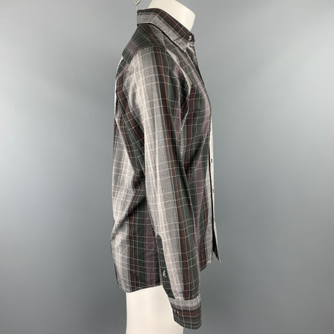 DKNY Size S Gray & Black Plaid Cotton Button Up Long Sleeve Shirt