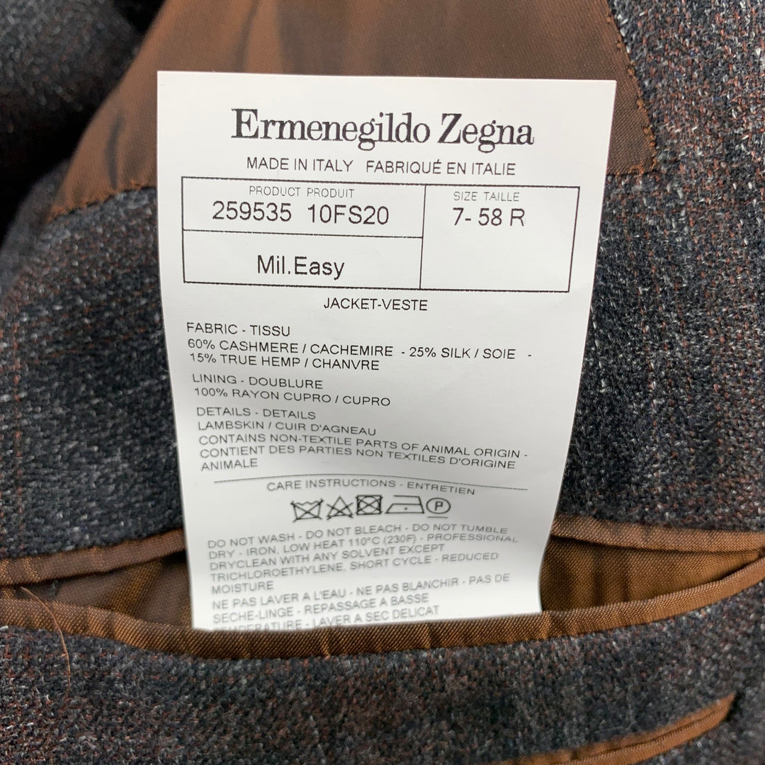 ERMENEGILDO ZEGNA Size 48 Regular Charcoal & Brown Woven Cashmere Blend Notch Lapel Sport Coat