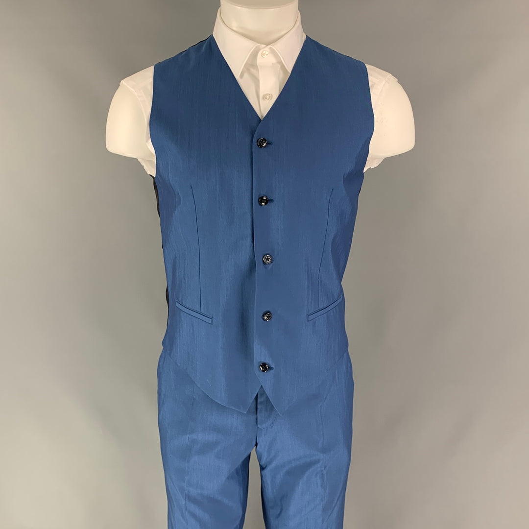 DOLCE & GABBANA Size 38 Regular Blue Wool / Silk Peak Lapel 3 Piece Suit