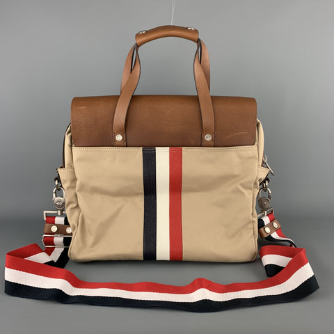BLACK FLEECE Khaki & Tan Leather Red White & Blue Striped Men's Satchel Bag
