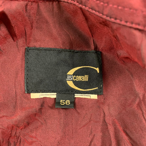 JUST CAVALLI Size XXL Burgundy Wrinkled French Cuff Long Sleeve Shirt