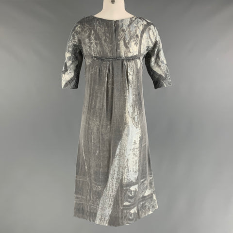 MARNI Talla 2 Vestido de manga corta jaspeado de seda de poliéster gris plateado
