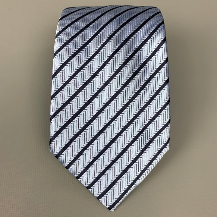 ERMENEGILDO ZEGNA Light Blue & Navy Stripe Silk Tie